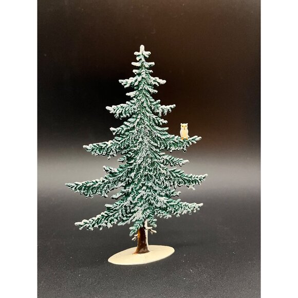 Wilhelm Schweizer Pewter Slender Winter Pine Tree w Owl Holiday Snow Tree 5.5 in - Picture 1 of 5